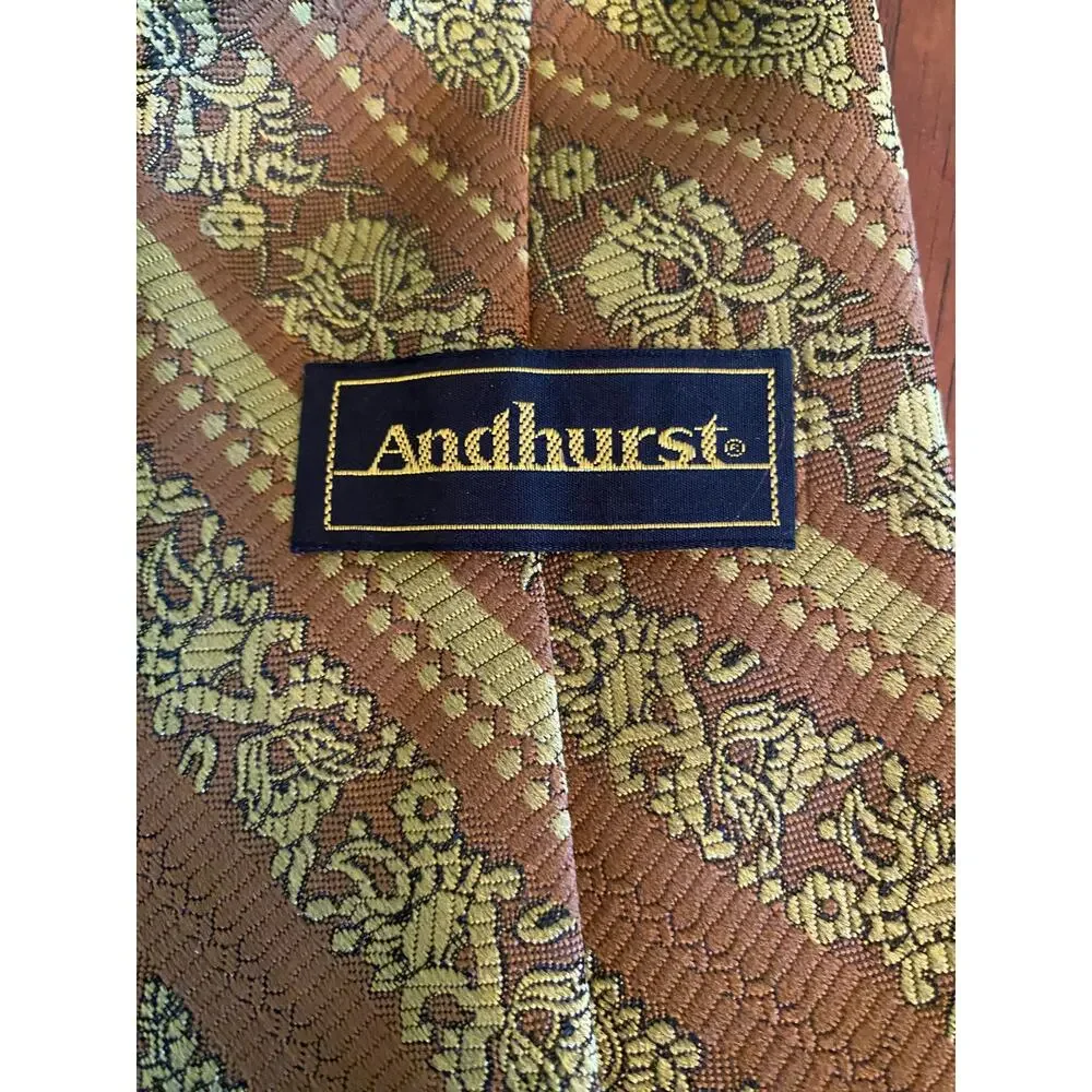 Andhurst‎ Vintage Brown Gold Paisley Stripe Necktie Mens Retro Tie